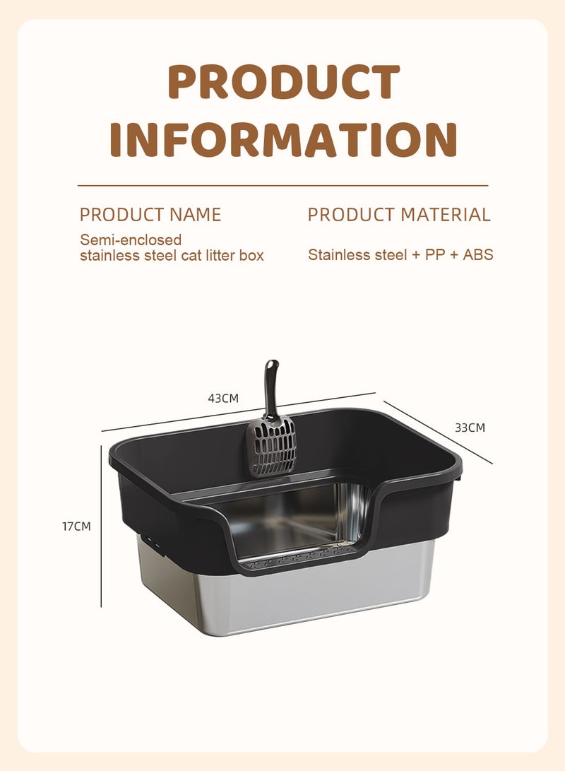 Kidle Stainless Steel Cat Litter Box with Scoop Anti Splashing and Easy Clean - Image 3
